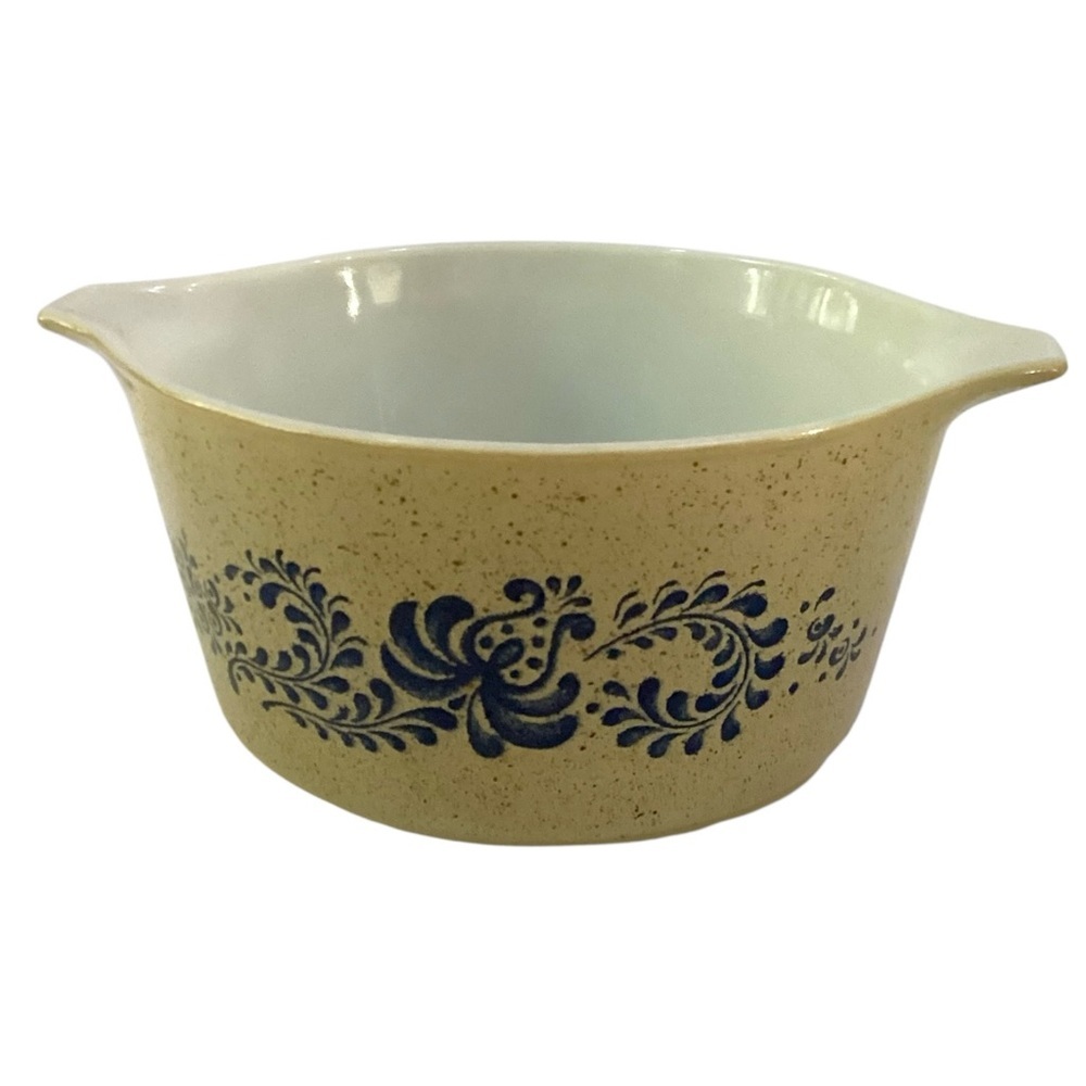 Pyrex Blue & Tan HOMESTEAD 1qt Round Corning Casserole Dish 473